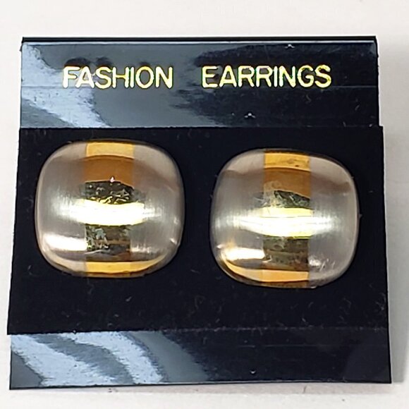 Gold  Silver Dual-Tone Stud Earrings Modern Stripe Design, 0.75” Fashion Jewelry - Picture 4 of 8